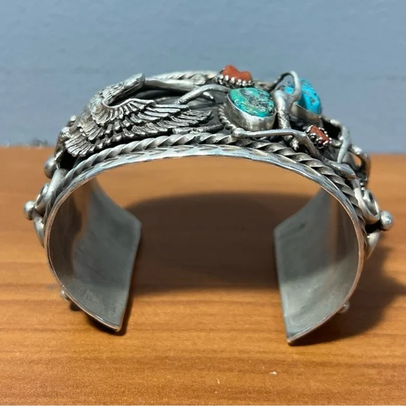 VTG Native American Navajo Ornate Sterling Silver Cuff Bracelet Signed 148.8g